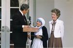 President Reagan of America presents Mother Teresa with the Medal of Freedom 1985